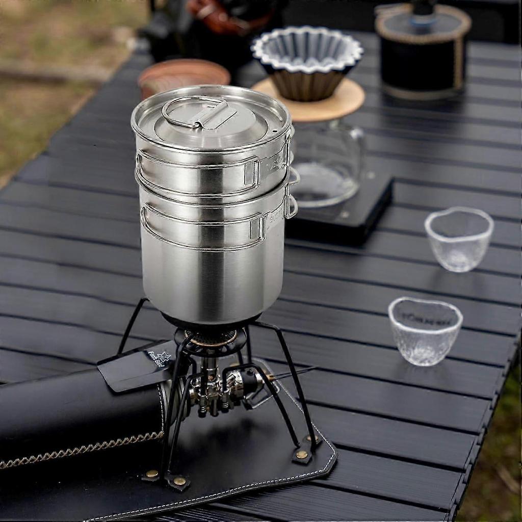 Camping Kochgeschirr Edelstahl Kochset Rucksack-Kit Kompaktes Faltbares Design Hitzebeständiger Griff Silber