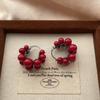 Retro Red Beaded Earrings, Earrings, Retro Hong Kong-style High-end Earrings, Classic Socialite, Elegant Lady, Versatile Temperament