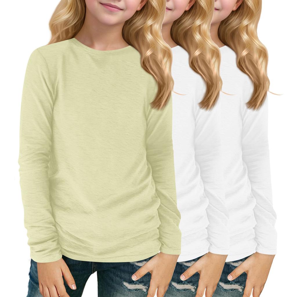 Children's Long-sleeved O-neck Top Solid Color Daily Casual(3pc)