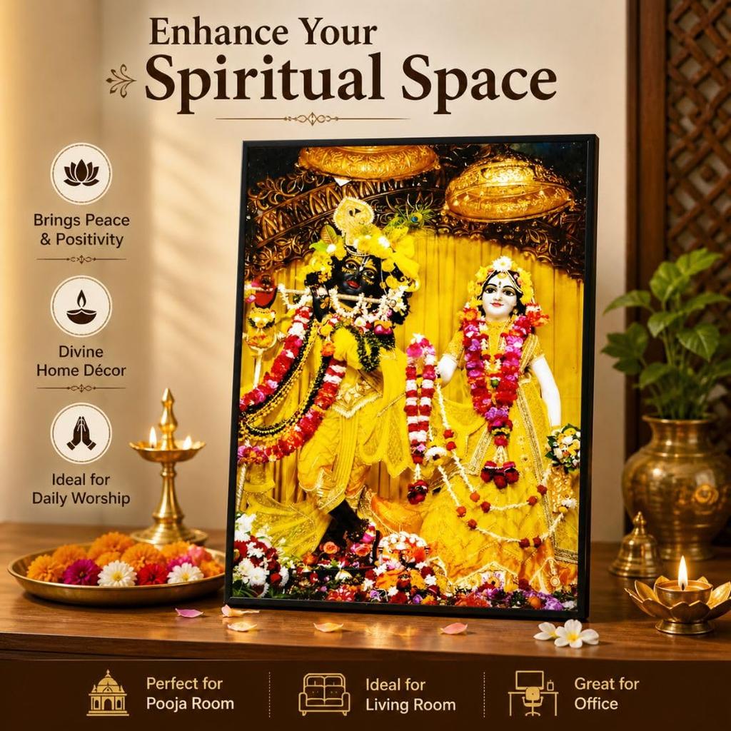 Foto incorniciata di Radha Krishna ISKCON, Pittura religiosa | Decorazione per la casa (17,78 X 12,75 cm)
