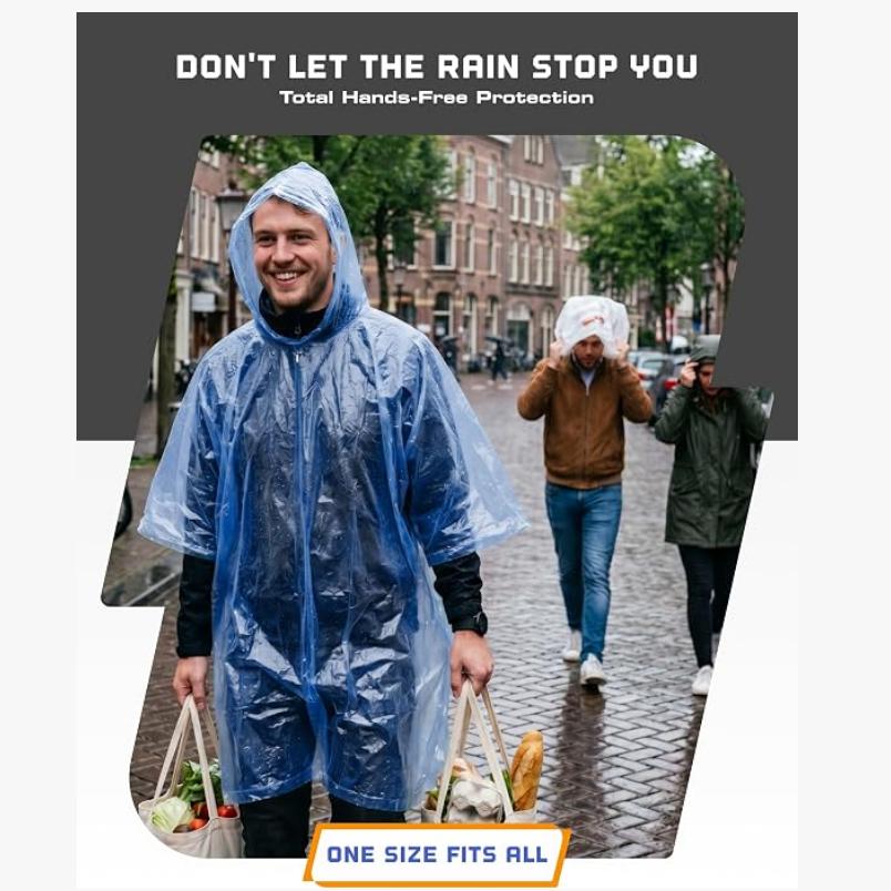 Disposable Rain Ponchos for Adults (3 Pack)