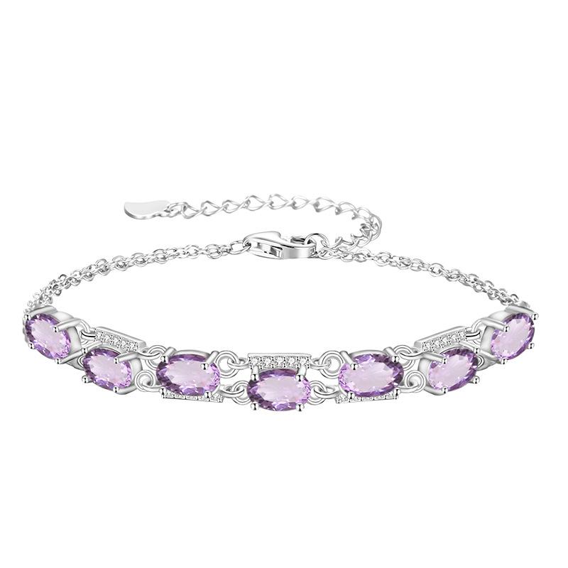 S925 sterling silver natural colored treasure bracelet, amethyst peridot multi-stone micro-inlaid light luxury jewelry gift
