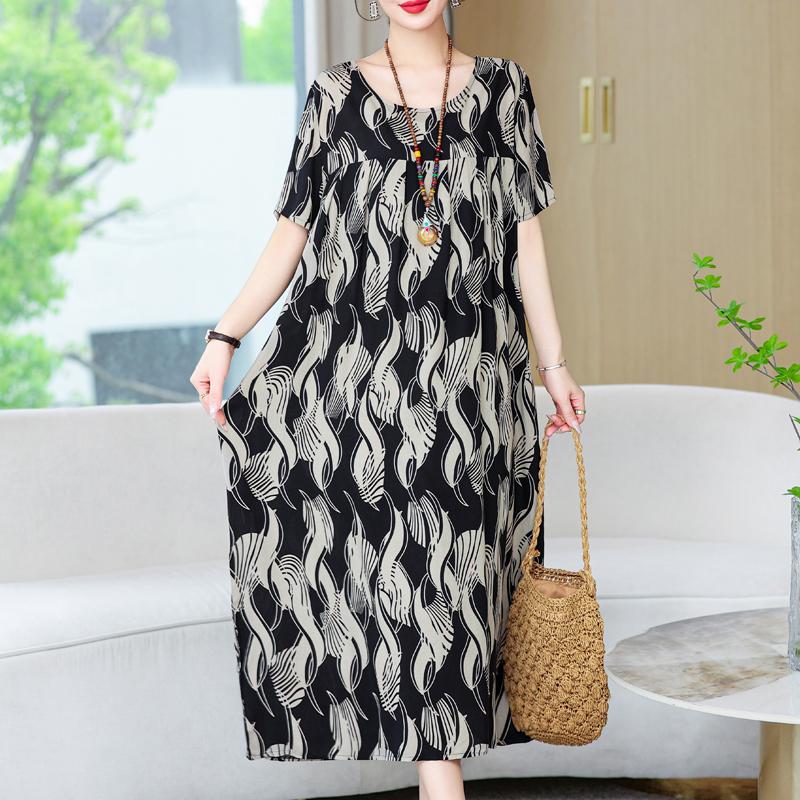 Women's Loose Dresses Elegant Plus Size Short Sleeve Casual Summer Oversize Long Dress Female Vintage Clothes