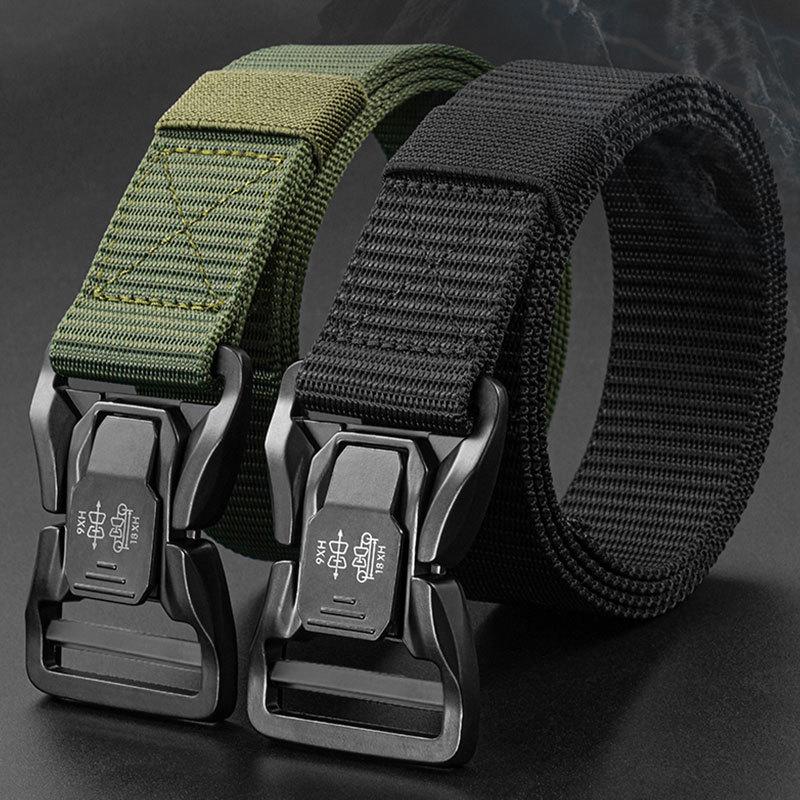 Men's Tactical Nylon Auto-Buckle Belt for Outdoor Work & Military Training