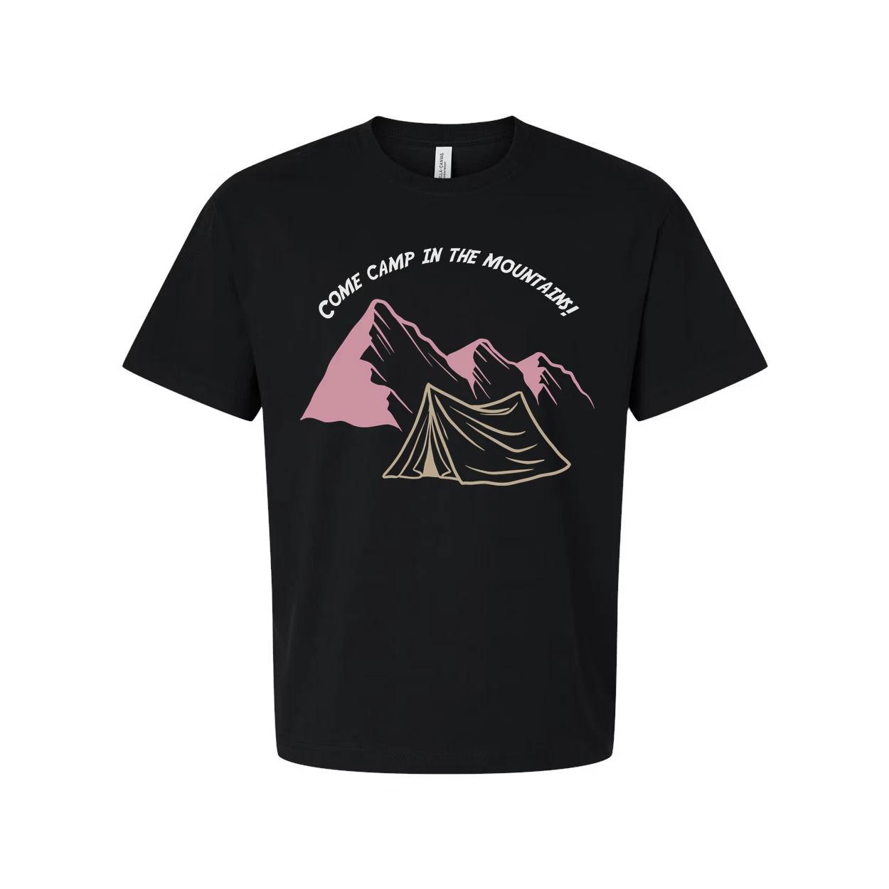 Unisex Outdoor Camping Graphic Tee With Mountain Range Tent Illustration And Arc XL