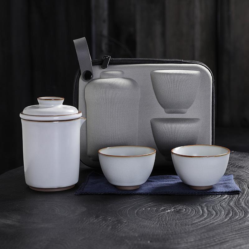 Ru Kiln Kuaike Cup Car Portable Travel Kung Fu Tea Set One Pot Two Cups Ceramic Ru Porcelain Customization