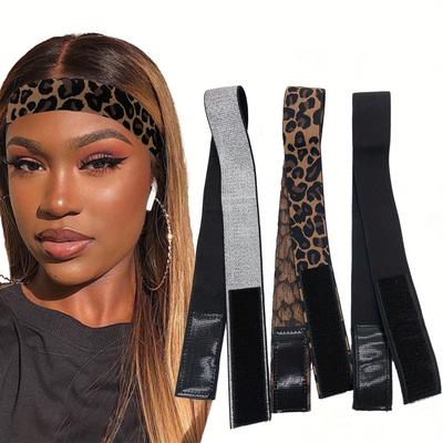 3pcs Wig Elastic Band Silvery Leopard Black Lace Melting Band for Laying Edges Down Meling Lace Wig Band Adjustable Band