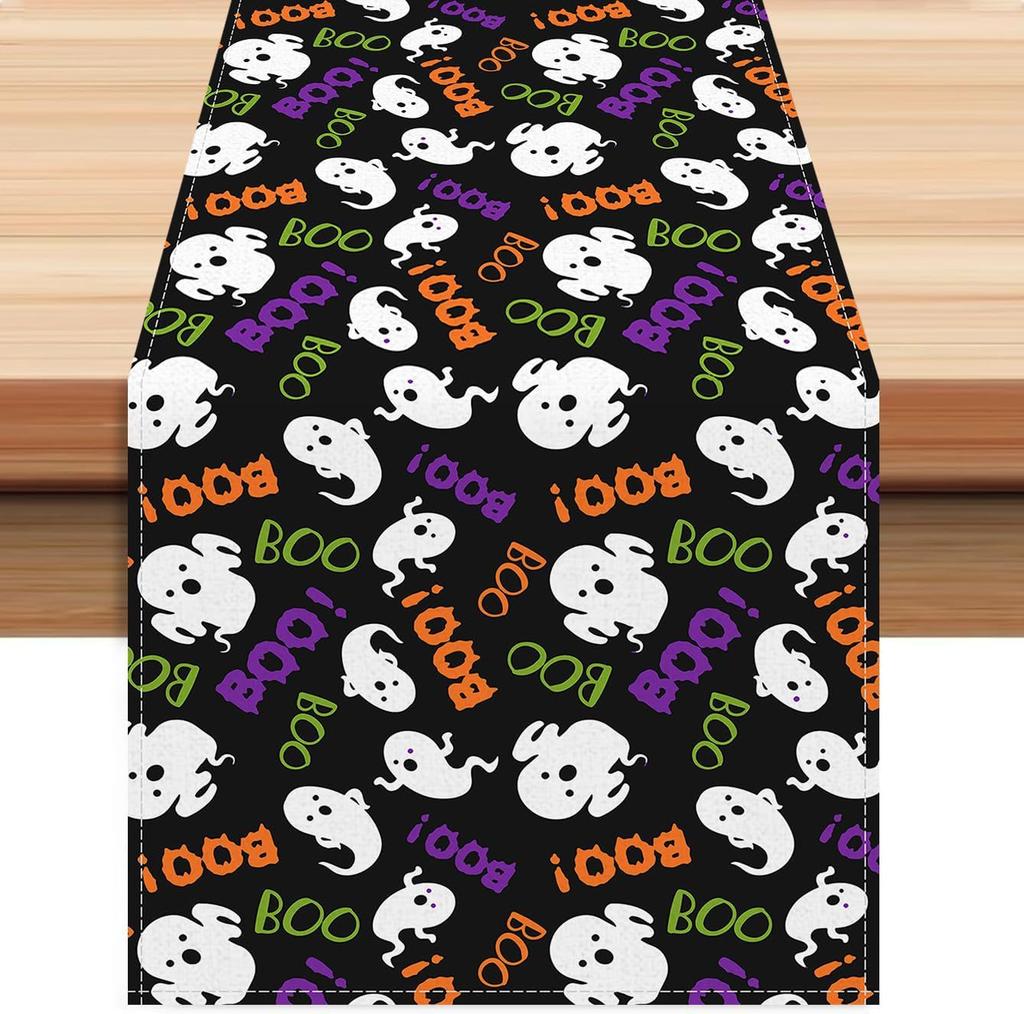 33120cm Halloween Table Runner with, Skeletons, Pumpkins and Black Cats Pattern