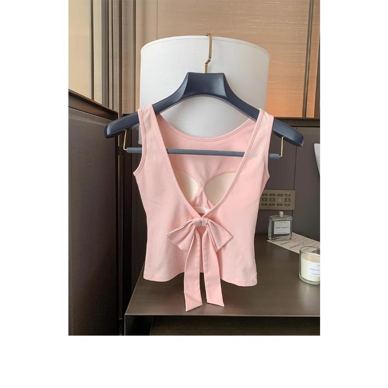 Sexy Bow Halter Sling Vest French with Chest Pad Inside Niche Outside Sleeveless Top