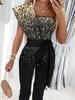 2026 Summer Luxurious Sequin One-shoulder Jumpsuit: A Chic Socialite Style
