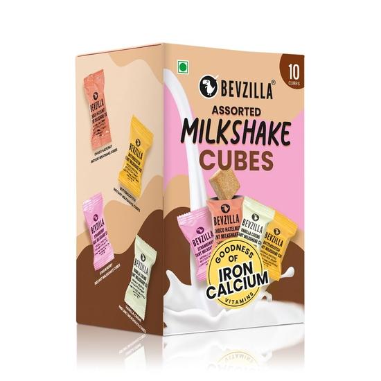 Bevzilla Assorted Instant Milkshake 10 Cubes Pack with Organic Date Palm Jaggery, Zero Refined Sugar, No Preservatives, Drop Stir & Enjoy