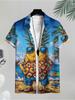 Men's Casual Short - Sleeve Shirt, Pineapple Pattern Printed, Polyester Material, Mixed Color, Multiple Specifications Available, Stylish for Daily