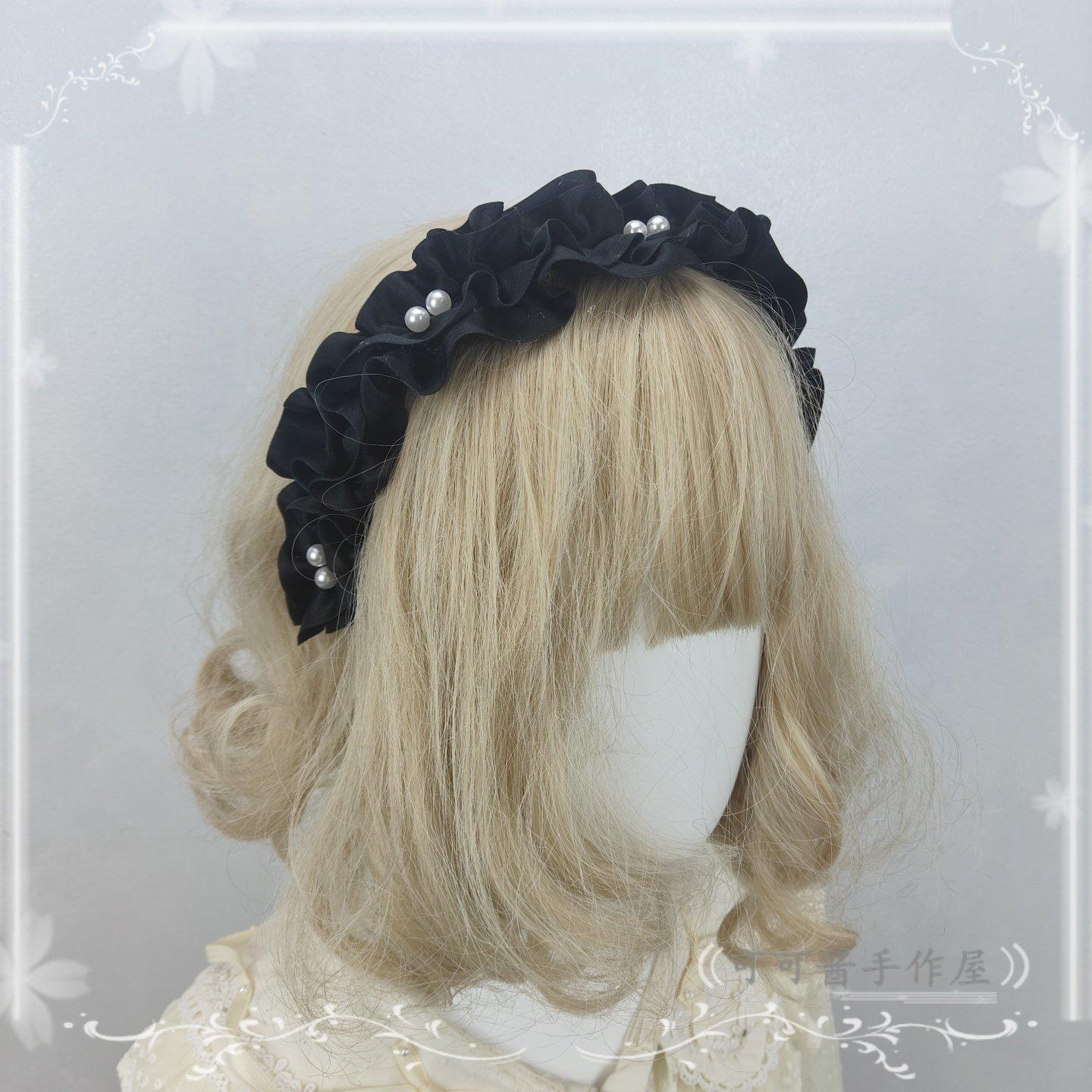 Handmade Doll Pearl Headband French Retro Headband Lolita Hair Accessories Headband Adult чёрный