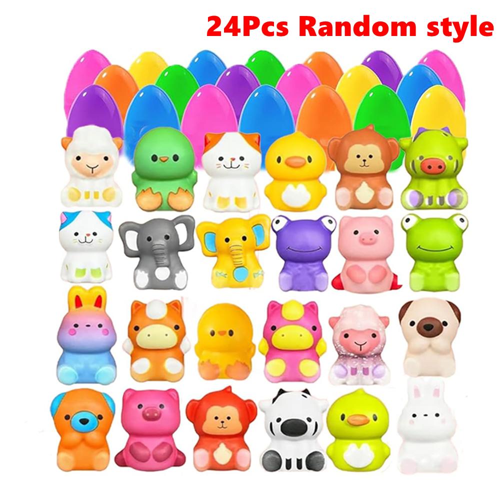 12/24PCS Easter Eggs Prefilled Slow Rising Squishy Toys Easter Squeeze Ball Stretch Animal Toy Squeezing Stretch Toys