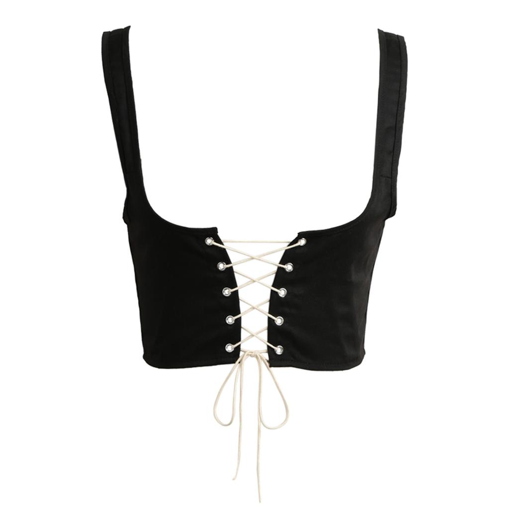 Women Lace Up Waistband Corset Belt Tank Shoulder Tie Up Eyelet Front Back Zipper High Waist Belt