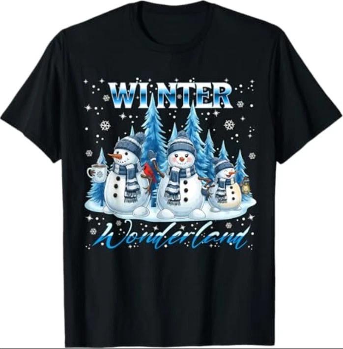 Winter Wonderland Snowman Family Snowflake Cozy Winter Scene T-Shirt S