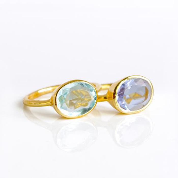 Small Flesh Engagement Ring Oval Clear Birthstone Double Ring Yellow Gold Ring Jewelry