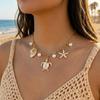 Stainless Steel White Enamel Starfish Turtle Conch Pendant Necklace for Women Elegant Imitation Pearl Choker Beach Party Jewelry