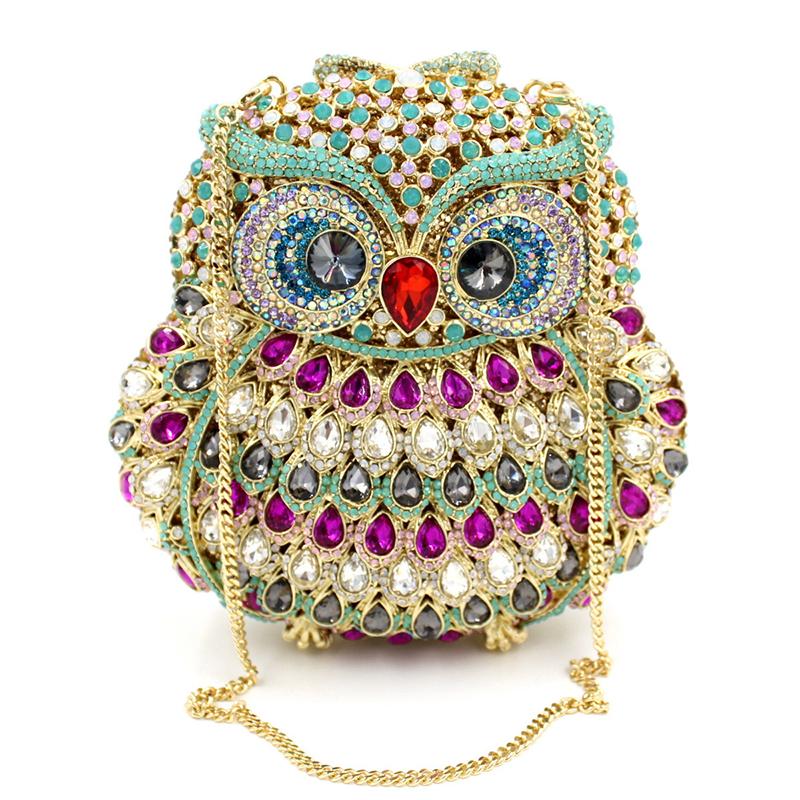 

Owl Shape Multi-Colored Rhinestone Crystal Women Evening Clutch Purse Luxury Lady Party Bags Prom Clutches Female Handbags 16cmX16cmX6cm