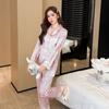New French printed satin chiffon ice silk pajamas women's new Chinese spring and summer lace splicing set loungewear