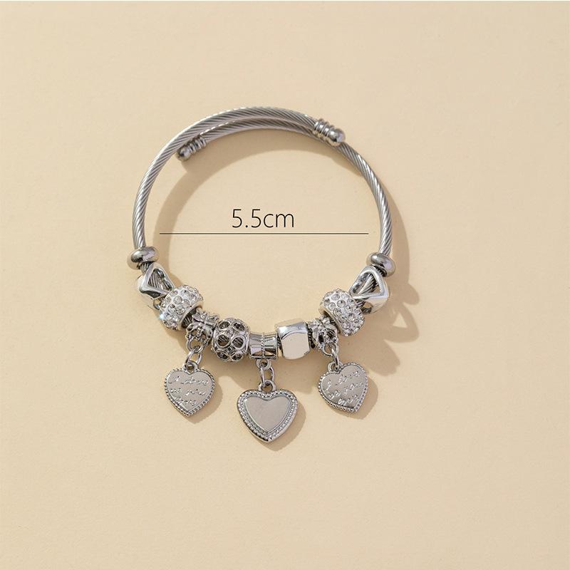 DIY Beaded Bracelet with Stainless Steel Loop Charms Crystal Rhinestone Ball Alloy Heart Letter Charms Jewelry