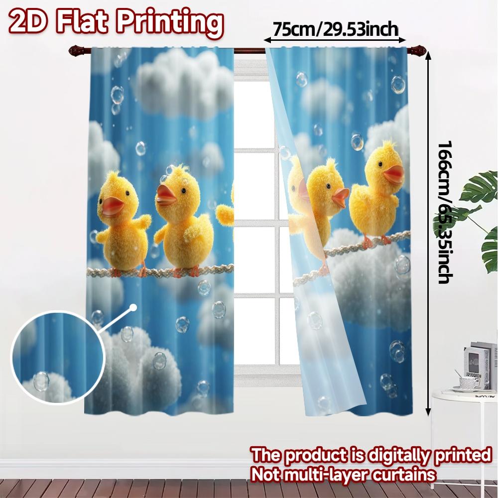 2pcs, 2D FLAT PRINTING Curtains (Without Rod) Sunny Ducklings Chic Curtain Chic Prints Light Filtering Curtains Gifts Ldeal for
