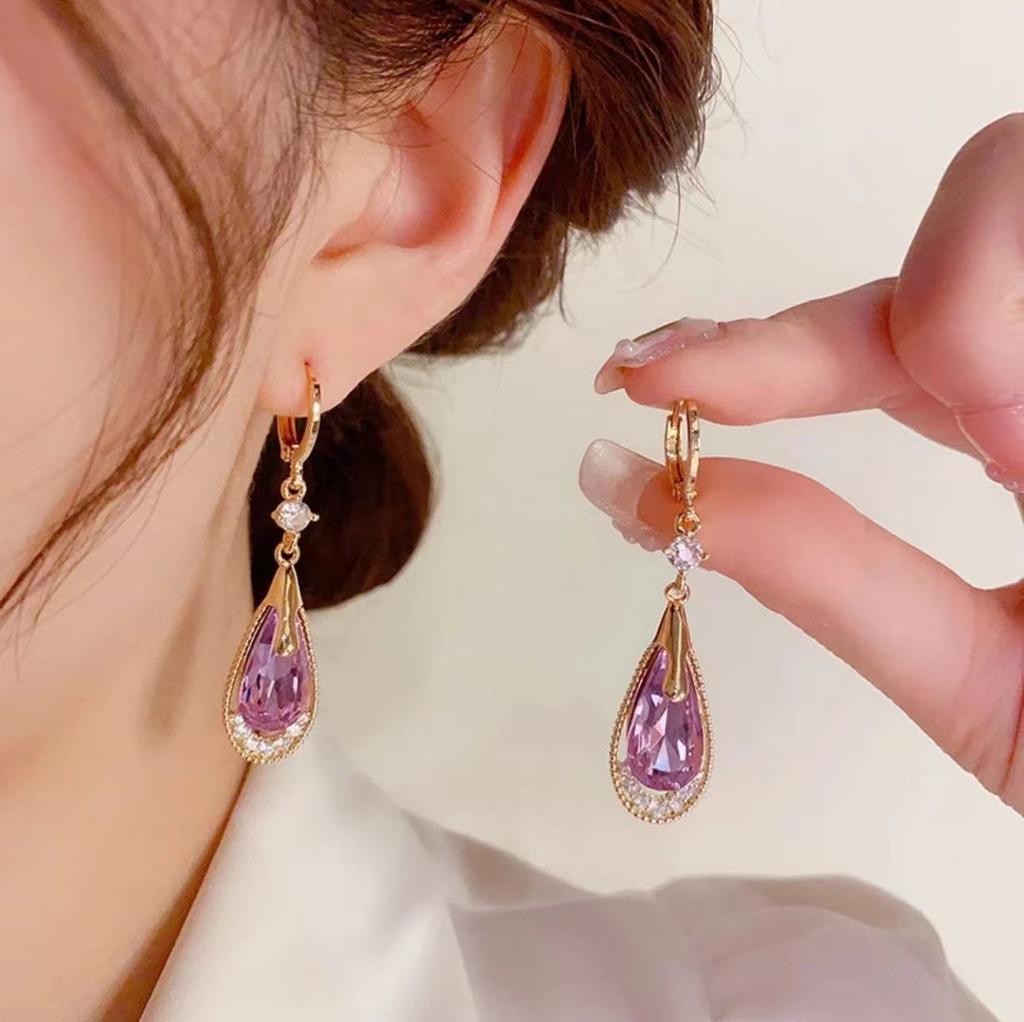 Green Color Zircon Crystal Long Tassel Water Drop Earrings for Women Temperament Korean Jewelry Pendientes Boucle D'oreille