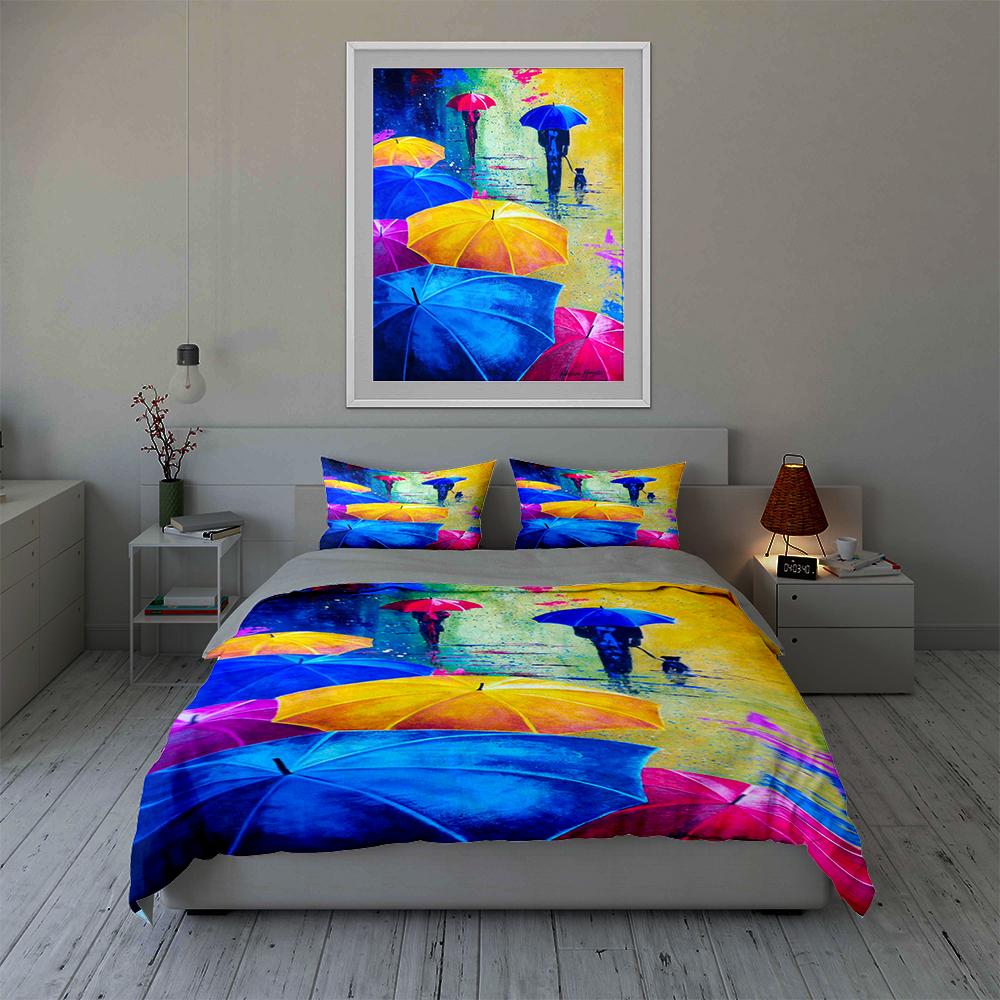 Colorful umbrella silhouettes. Bedding Duvet cover sets Duvet covers Pillowcases gifts (1 * Duvet Cover 2 * Pillowcases, without duvet insert)