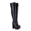 Women Autumn Winter Lace-Up Long Boots for Woman Round Toe Crude Heels Over The Knee Botas Mujer  Party Platform Shoes