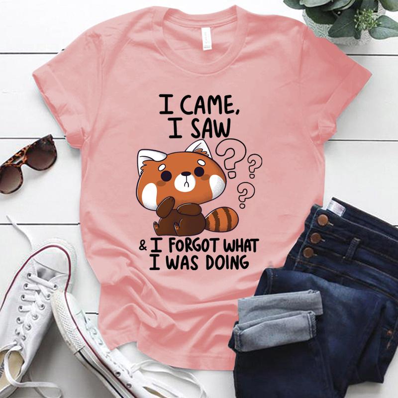 Roztomilá červená Panda I Came I Saw Trička pro ženy Letní tričko Dámské ležérní tričko s krátkým rukávem s kulatým výstřihem