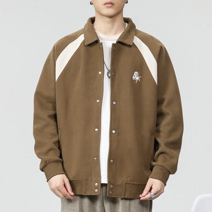 

Осеннее пальто мужское свободное большого размера с лацканами свитер с длинным рукавом в цвете куртка High Street Top Tide 4XL темно-коричневого