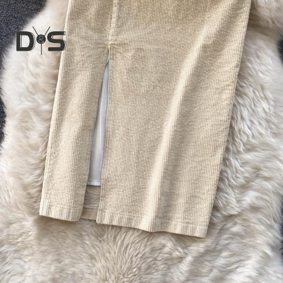 Dámská sukně dělená jednobarevná sukně s vysokým pasem měkká tlustá hřejivá měkká vložka dojíždění elegantní styl zapínání na zip délka do poloviny lýtek midi sukně