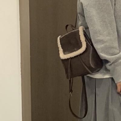 Nieuwe Winter Retro Pluche Rugzak voor Dames Koreaans Ins Eenvoudig en Veelzijdig Lamsvacht Splicing Tas voor Dames