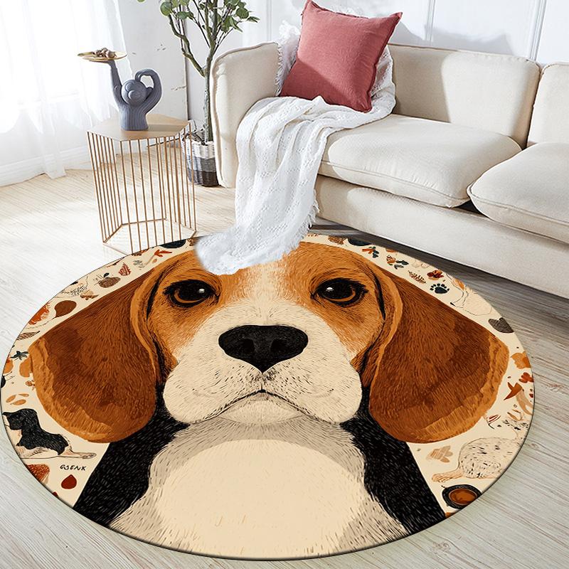 Vintage Dog Round Area Rug,Carpet Rug for Living Room Bedroom Sofa Playroom Decor,Non-slip Floor Mat