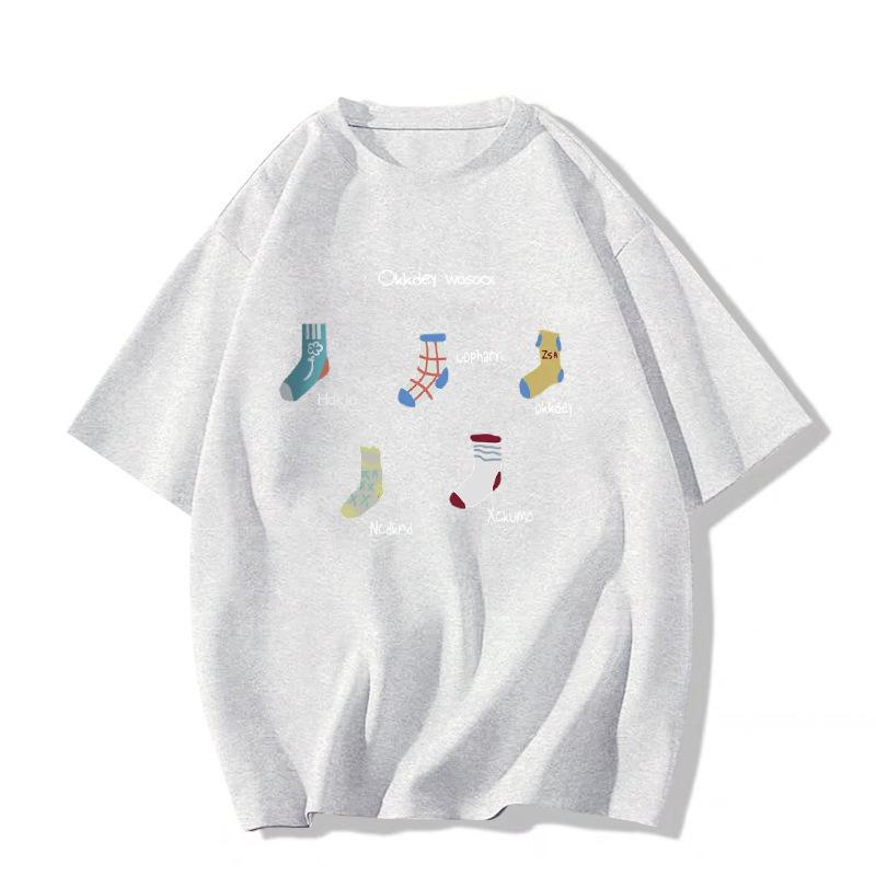 

Летняя ретро черная свободная хлопковая футболка 2025 - Женский топ с коротким рукавом и прямым плечом M белый/серый