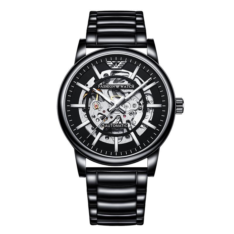 Popular Men's Black Warrior Hollow Mechanical Watch - Stylish, Waterproof, Luminous, Automatic