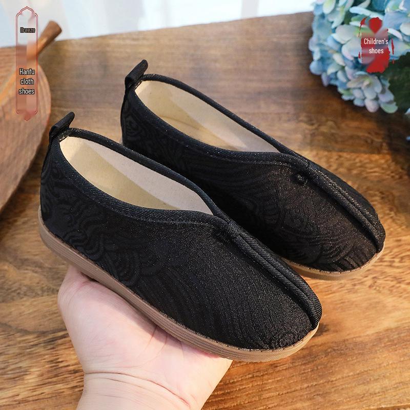 Boys' Hanfu-Style Embroidered Cloth Shoes - Ancient Chinese Design, Handmade for Kids