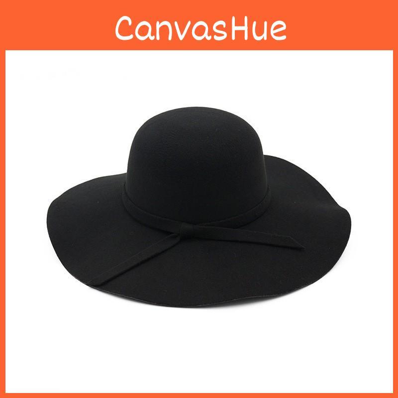 Classic Ladies Felt Hat With Big Brim And Bow For Outdoor And Casual Use