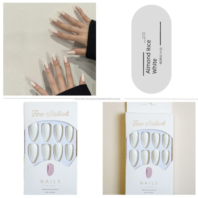 

European and American-Style Pointed Mid-Length Solid Color Cos Fake Nail Tip 266-almond rice White