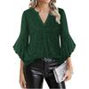 Women's Fashion Tulle V-Neck Petal-Sleeve Three-Quarter-Length Loose-Fit Top