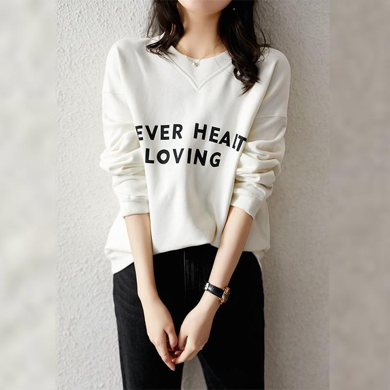 

Толстовка женская мода с круглым вырезом, свободный топ, повседневный пуловер с карманом и принтом XXL белый