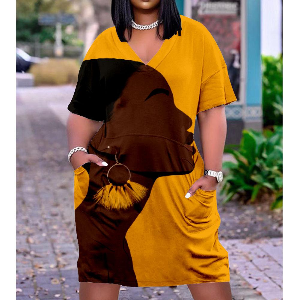 2026 digital printing cross-border temperament commuter skirt pullover V-neck dress