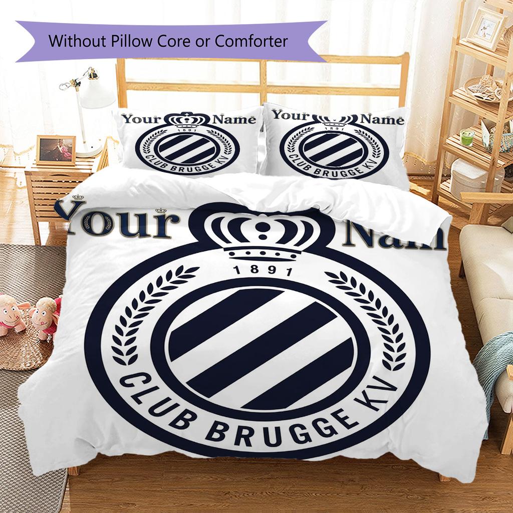 Club Brugge KV Custom Name Pattern Bedding,Quilt Set Quilt Cover Pillowcase Home Birthday Gift(1 * Duvet Cover + 2 * Pillowcase, Without Core)