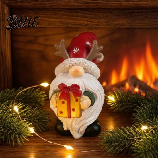 Indoor Christmas Decoration Gnome Figurine Resin Red Santa Dwarf Statue with Tree/Gift Box Festive Ornament for Showcase Tomte Swedish Nordic Table