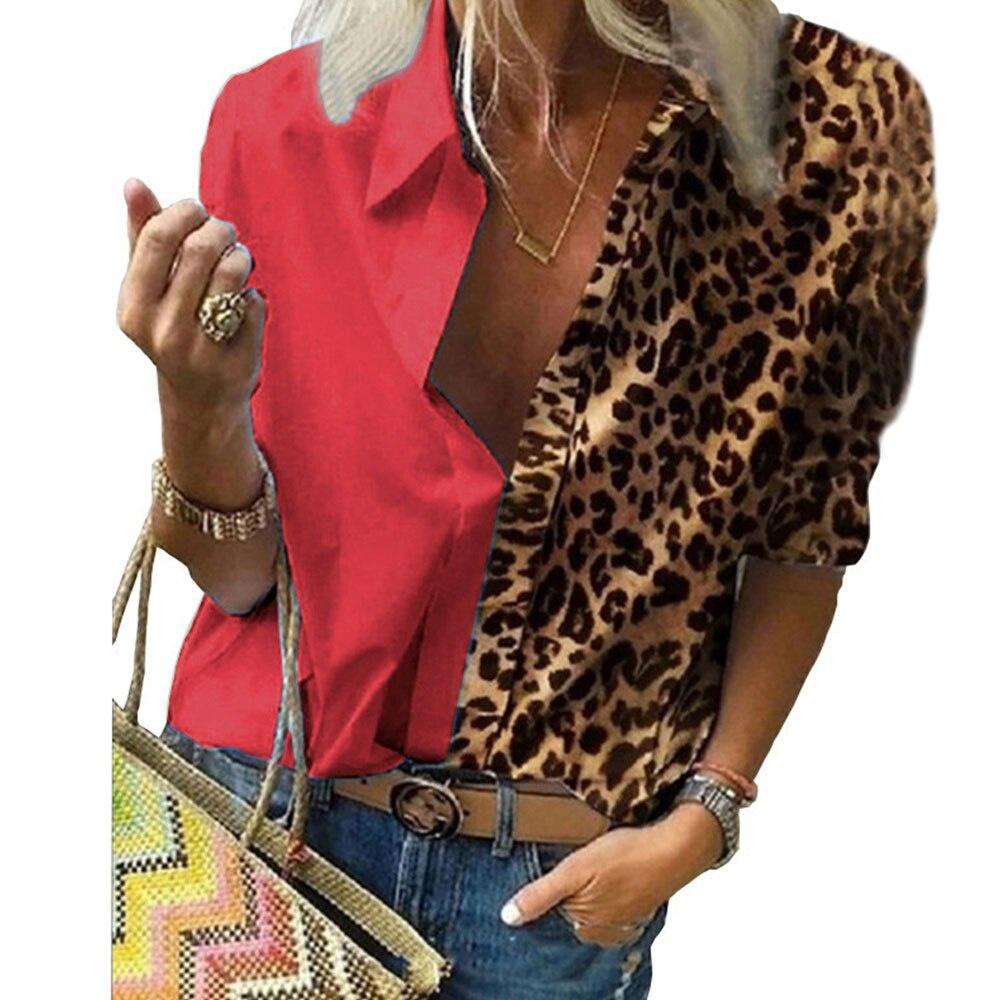 Casual Long Sleeve Leopard Print Patchwork Loose Blouses and Shirts Elegant Office Lady Chiffon Blouse Oversized Top