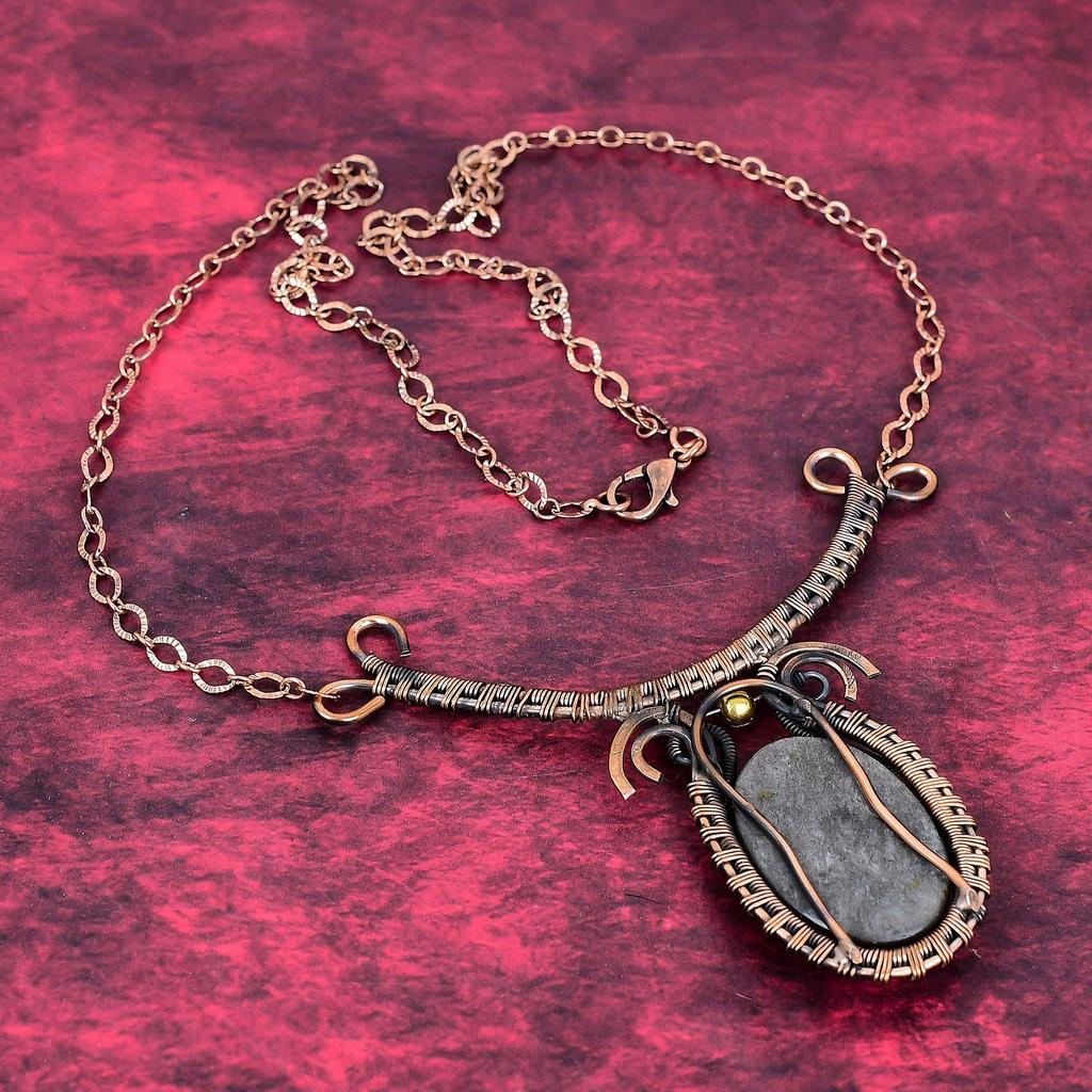Silver sheen obsidian necklace copper wire wrapped jewelry dainty gemstone necklace handmade jewelry adjustable chain necklace wedding gifts