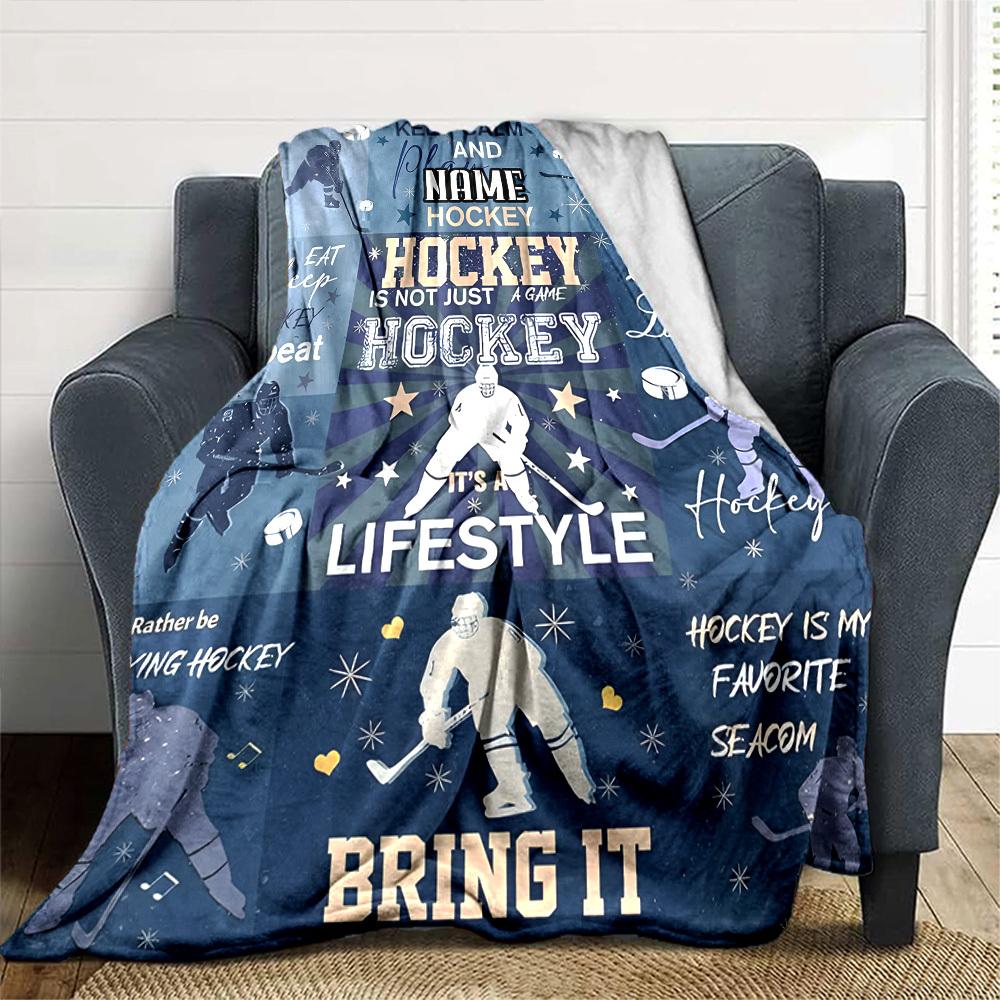 Hockey Lifestyle Eat Sleep Play Repeat Live Love Throw Customize Text Comfortable Texture Versatile For Sofa Couch Office Bed Picnics Allseason Use