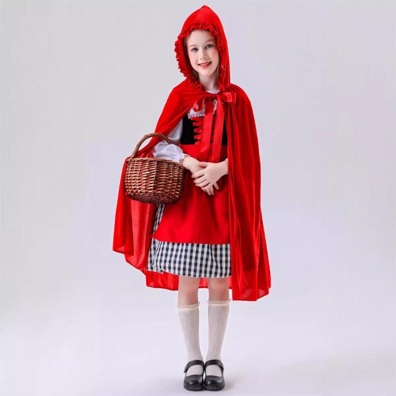 New Little Red Riding Hood Fairy Tale Little Red Riding Hood and the Big Bad Wolf Play Costume Red Dress Hooded Cloak