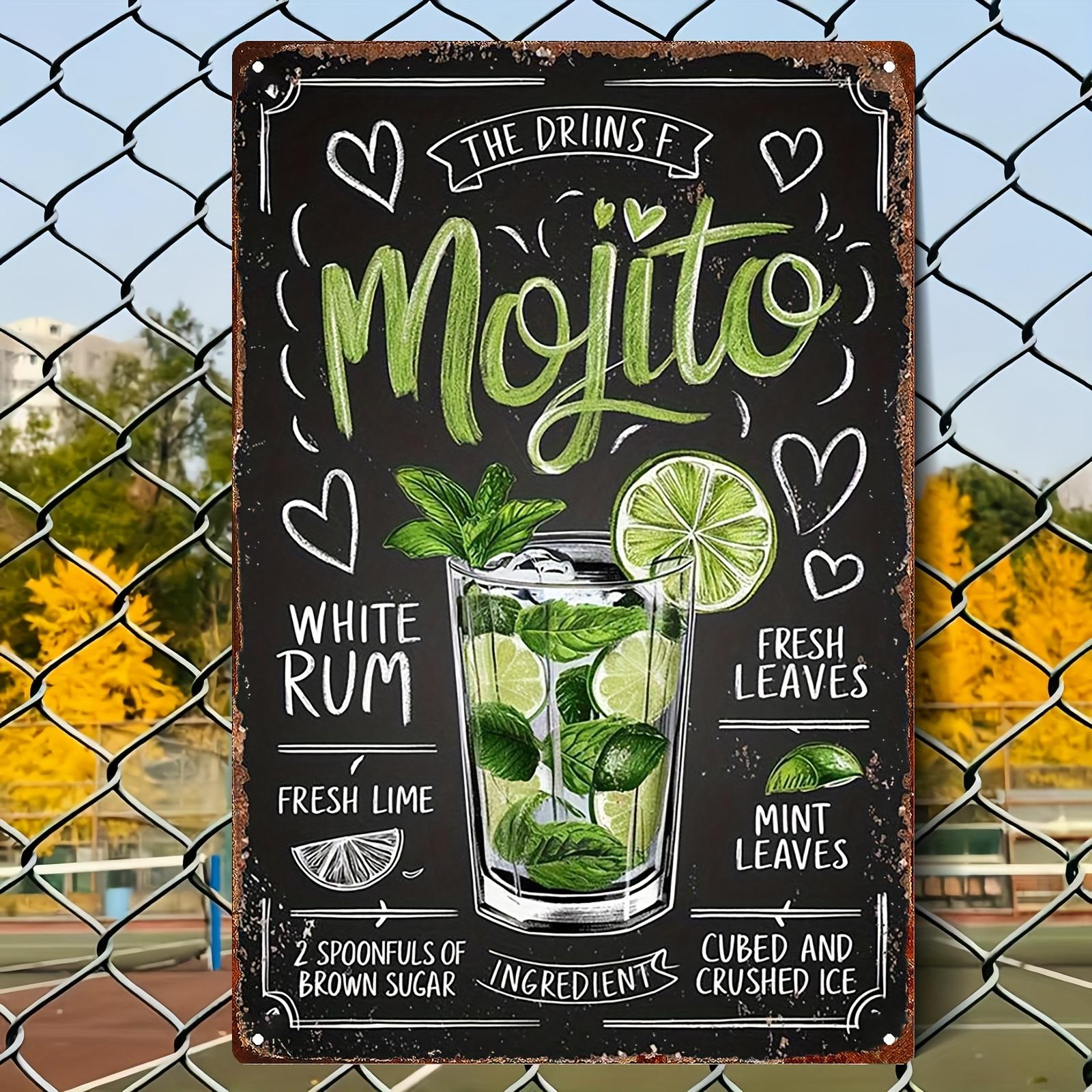 D Flat  pc D Metal Iron Sign a D Tin Painting Showing a Mojito Cocktail with THE DRINKS F Written at The Top in The Mid 20x30cm（7.8x11.8inch）