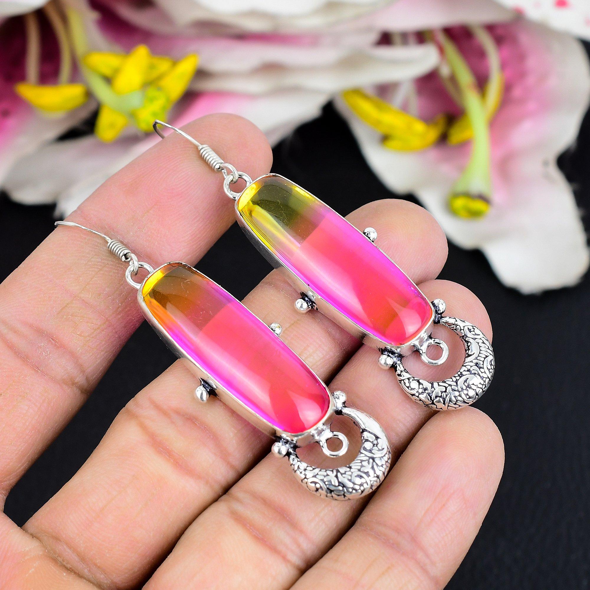 

Bi-Color Tourmaline Gemstone 925 Sterling Silver Jewelry Earring 2.76 KG-1751